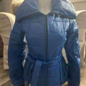 Danier Blue Leather Puffer Down Jacket Women' Size 3XS